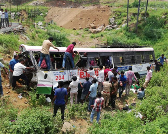 Jagtial: Rescue operations underway at the site where a bus fell into a gorge in Telangana