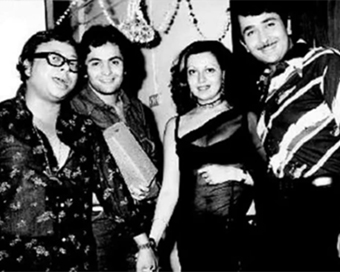 
Rishi, Randhir, Babita, RD Burman in 1 frame