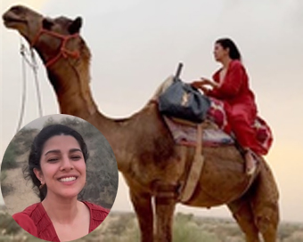 Nimrat Kaur enjoying a camel ride in the desert